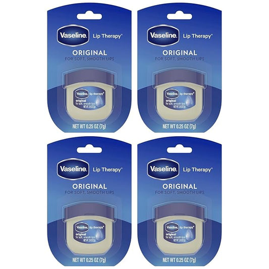 Vaseline Lip Therapy Original – Mini Vaseline Lip Balm, Hydrating Petroleum Jelly, Clear Lip Gloss, Travel-Size, 0.25 Oz Ea (Pack of 4)