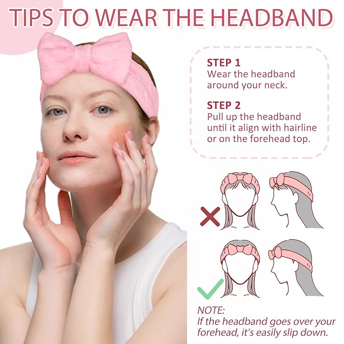 Fmeida Skincare Headband and Face Washing Wristband Set Spa hair band for Makeup, Shower -Yellow,3 Pack