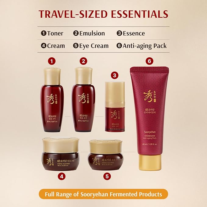 Sooryehan Hyobidam Fermented Skincare Gift Set (13.53fl oz) - Premium Korean Skin Care for Intense Hydration, Elasticity. Ginseng, Snow Fungus.