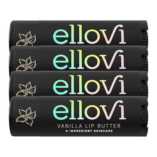 Natural Lip Butter Lip Balm - Vanilla - Pure Enough to Eat - Made With Just 6 Vegan Ingredients - 100% Natural & Organic Moisturizing Lip Care for All Day Hydration (4-Pack)