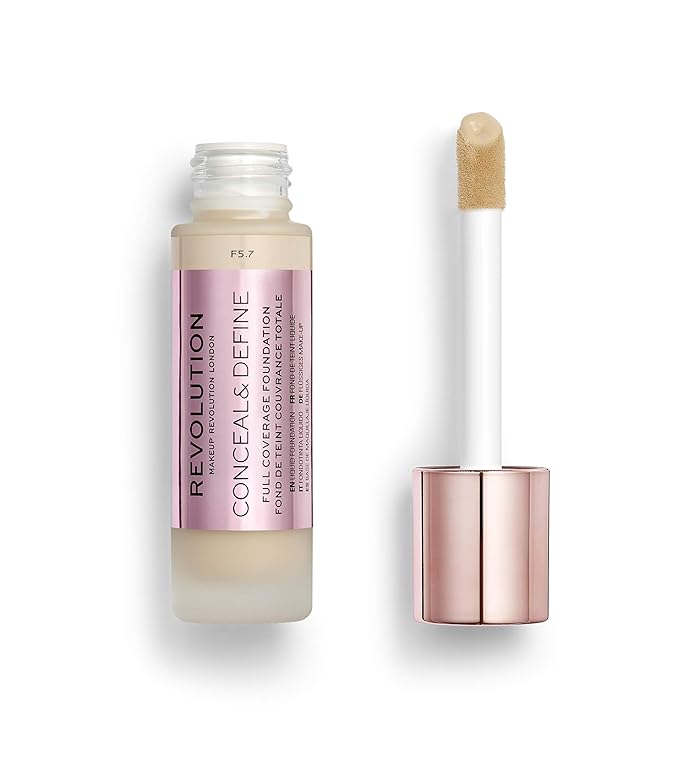 Revolution Beauty, Conceal & Define Foundation, Full Coverage, Long-Lasting Matte Finish, Vegan & Cruelty Free, F1 Fair Skin Tones, 0.8 Fl. Oz.