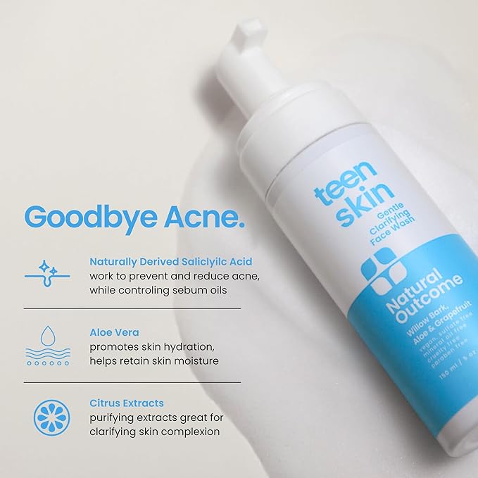 Teen Skin Face Wash | Gentle Foaming Daily Boys & Girls Facial Cleanser Lotion | Natural Non-toxic Ingredients | For Teens, Preteens & Kids Looking to Prevent Acne | 5 oz