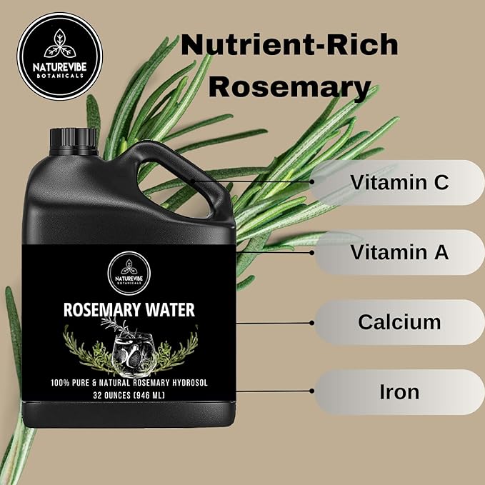 Naturevibe Botanicals Rosemary Water 32 Ounces | 100% Pure and Natural | Great for Skin Care and Hair Care