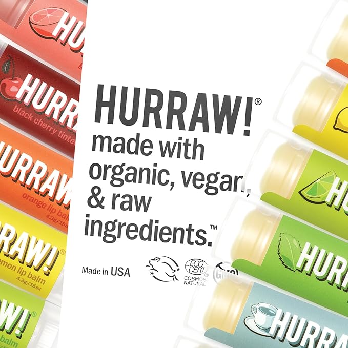 Hurraw! Unscented Lip Balm: Organic, Certified Vegan, Cruelty and Gluten Free. Non-GMO, 100% Natural Ingredients. Bee, Shea, Soy and Palm Free. Made in USA