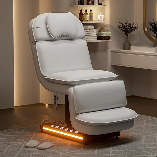 VARONXE Fully Electric Massage Table w/3 Motors, Professional Angle and Height Adjustable Spa Bed Facial Chair, Motorized Esthetician Bed Treatment Table for Beauty Salon, White