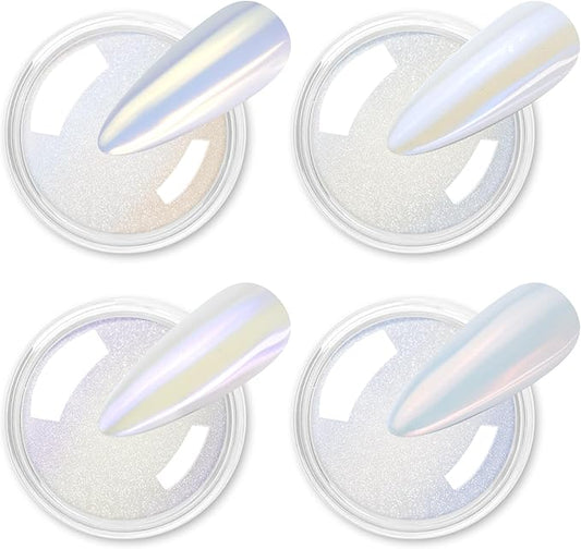 Allstarry Chrome Nail Powder 4 Colors Iridescent Aurora Powder Metallic Mirror Effect Pigment Pearlescent Purple Mermaid Unicorn Glitter for Nail Art Manicure Decoration Home DIY Salon
