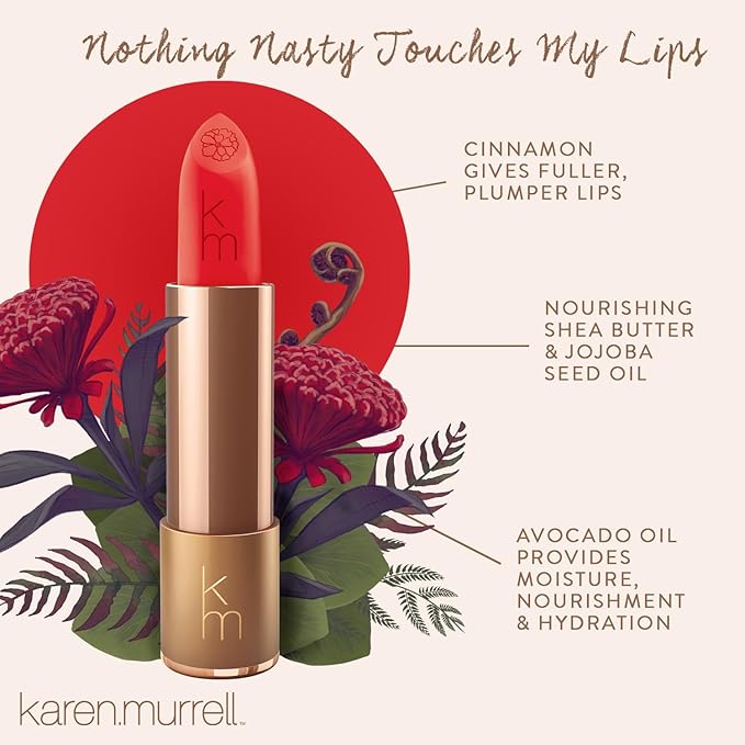 Karen Murrell - Natural Lip Stick - Lipstick 12 Rymba Rythm - Red Lipstick - Matte Finish, 100% Natural Ingredients, Moisturizes & Hydrates Lips - Paraben & Cruelty Free