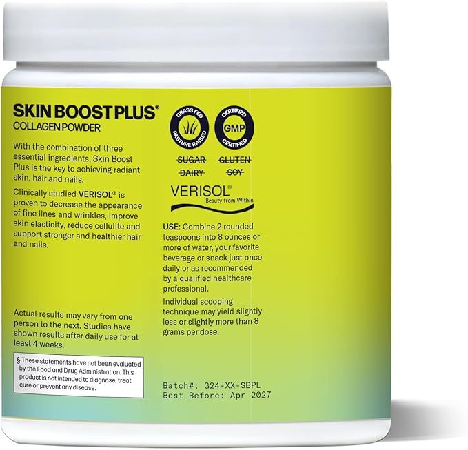 VERISOL Bioactive Hydrolyzed Collagen Peptides | Collagen Powder with Vitamin C & Hyaluronic Acid for Hair, Skin, and Nail Health | Skin Boost Plus (Acai Lemonade) [30-Serves]