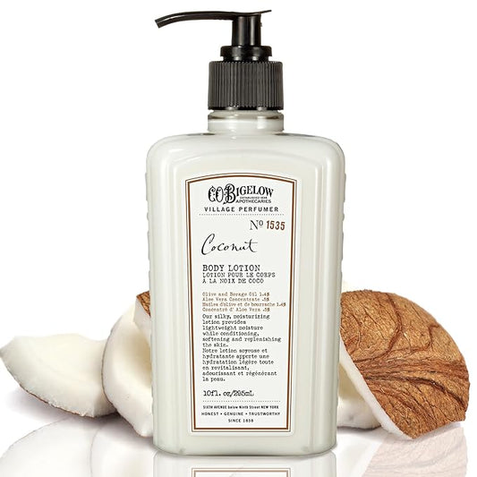 C.O. Bigelow Coconut Body Lotion, Village Perfumer Moisturizing Body Lotion with Aloe Vera, Borage Oil & Olive Oil, 10 Fl Oz