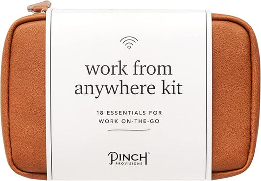Pinch Provisions Work from Anywhere Kit, Includes 18 Essentials to Help You Stay on Task, Must-Have Essentials, Compact Multi-Functional Double-Pocket Vegan Leather Pouch