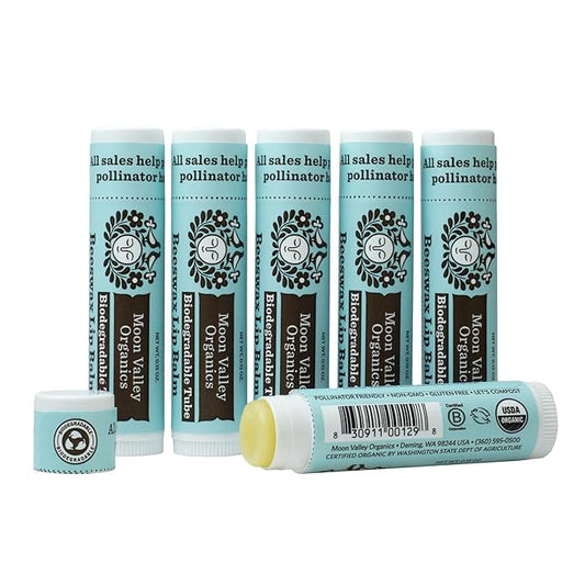 Moon Valley Organics Beeswax Lip Balm for Moisturizing Lips and Cuticles (COOL MINT VANILLA, 6-Pack)