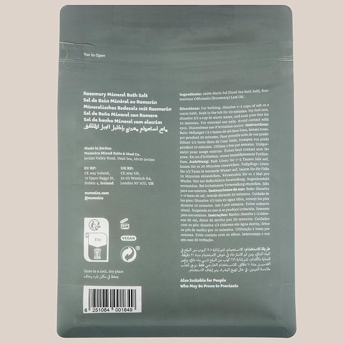 Dead Sea Salts for Soaking - Relaxing Salt Bath Soak for Body Rejuvenation - Natural Mineral Salts - Coarse Dead Sea Salt Bath Salts for Women & Men w/Rosemary Essential Oil (8.82 oz)
