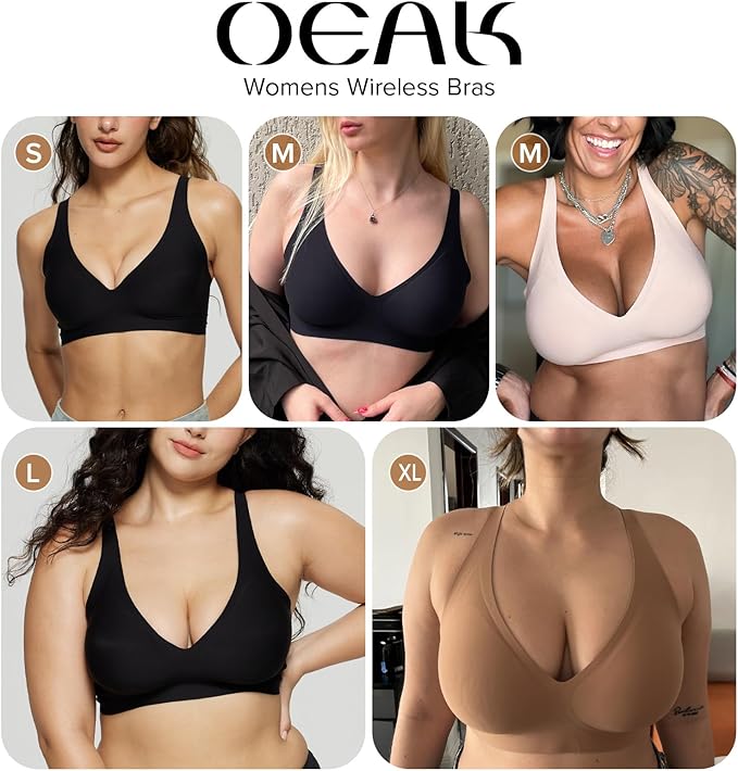 OEAK Womens Deep V Bras Wireless Comfortable Bra Supportive No Underwire Bras Tshirt Push Up Bralettes Plunge Seamless Bra