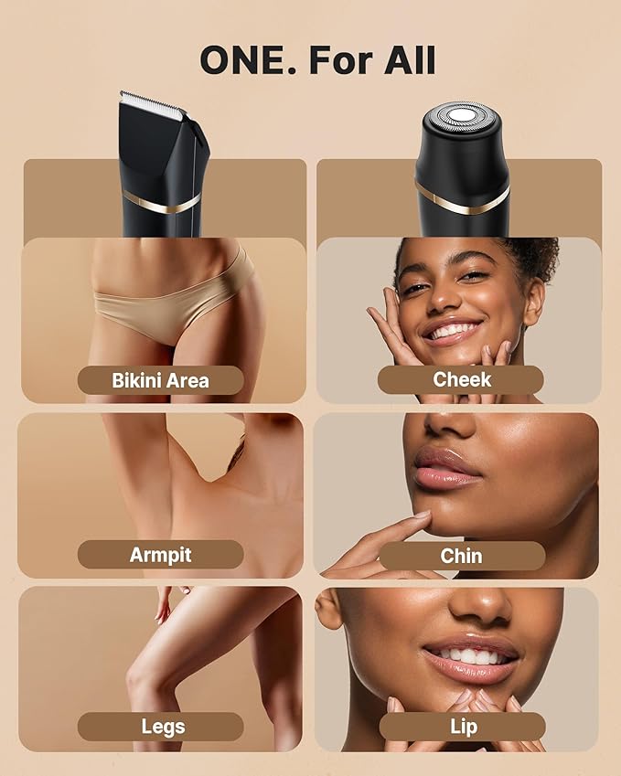 Upgraded Bikini Trimmer for Women, Dermave Bikini Shaver [2in1 & Painless] Electric Razor, [Waterproof] Pubic Body Hair Trimmer, Replaceable Ceramic Blade, Charge Dock, Gifts for Women/Men