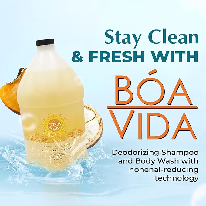 BoaVida Citrus Plus Elder Deodorizing Shampoo and Body Wash, Reduces 2-Nonenal Odor Made with Persimmon and Cupuacu Butter - With Leak-Proof Cap, 1 Gal