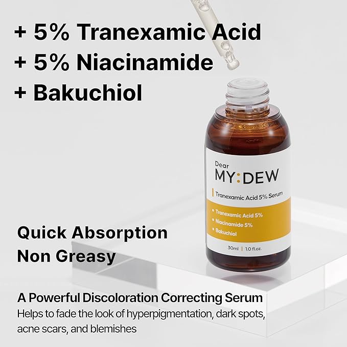 5% Tranexamic Acid Serum with 5% Niacinamide, Bakuchiol, Dark Spot Correcting Serum, Fade Discoloration, Hyperpigmentation, Acne Scars, Sun Spots, Blemish Remover, Korean Skincare,1Fl Oz