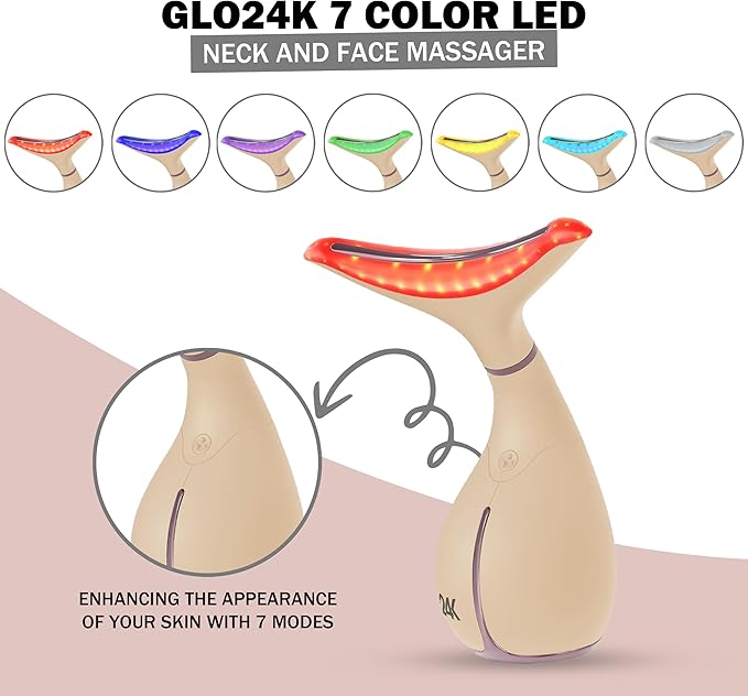 GLO24K 7 Color Beauty Device – Triple LED Action & Vibration Technology Facial and Neck Massager