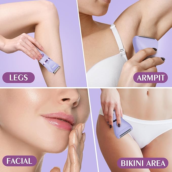 Ufree Bikini Trimmer Electric Razors for Women, Rechargeable Pubic Body Hair Trimmer Electric Shaver for Legs Body Hair, Bikini Shaver IPX7 Waterproof, Gifts for Women, Purple