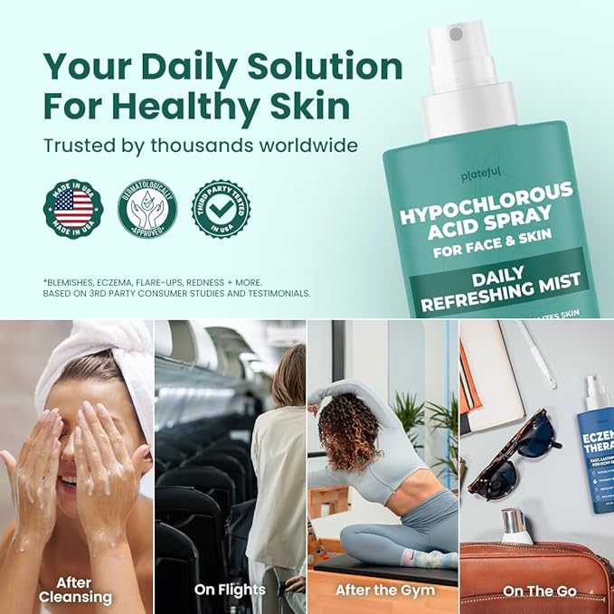 Hypochlorous Acid Spray for face (8 oz) - Face Spray for Acne, Hypochlorous Travel Size Gentle Facial & Skin Cleansing for Body, Back, Skin and Facial Cleaning & Repair - Made in USA