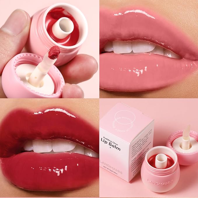 Glow Lip Balm Plumping Moisturizing Lip Balm Glossy Lip Gloss, Day & Night Lip Repair Hydrating Lip Mask Lip Oil Nourishing Lip Care Not Sticky Vegan Tinted Lip Balm Jelly Lipstick(2# WATERMELON RED)