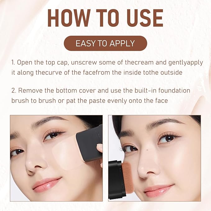 2PCS Long-Lasting Concealer Foundation Stick, Full Coverage Foundation Stick, 2-in-1 Contouring foundation with Brush, Cover Blemishes for All Skin Types (04#Wheat)