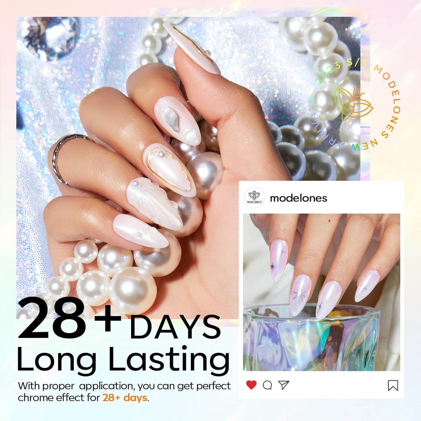 modelones Chrome Nail Powder Pearl Chrome Powder for Nail Magic White Glazed donut Chrome Nail Powder Mirror Effect Holographic Aurora Iridescent Pearlescent Manicure 4 Colors 1g or 0.5g/Jar