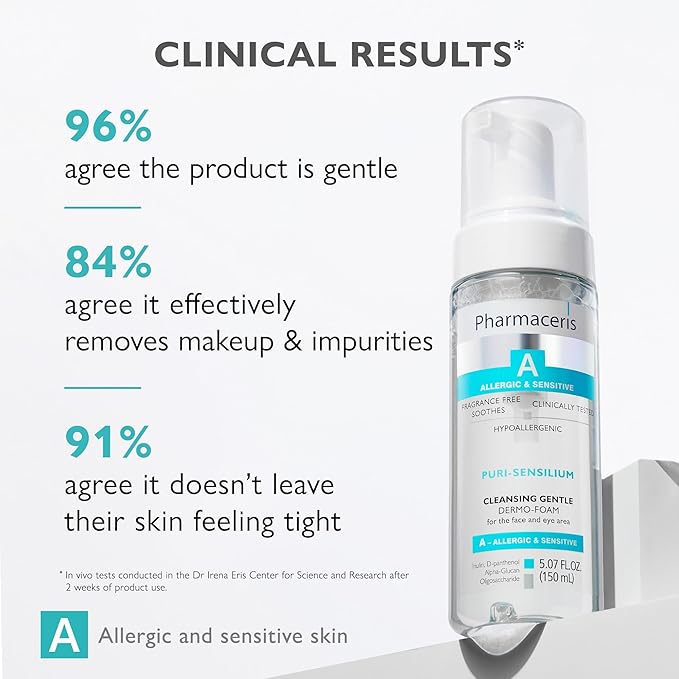 Soothing Cleansing Foam, Face & Eye Cleanser, Face Wash Gently Removes Makeup & SPF, Helps Hydrate & Strengthen Sensitive Skin, Ultra-Gentle Hypoallergenic, PURI-SENSILIUM, 5.07 fl oz