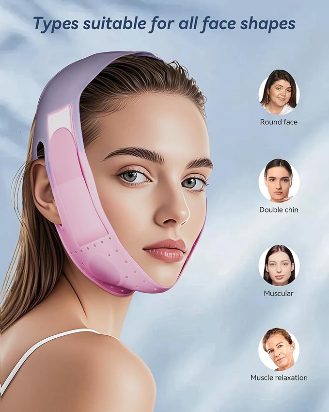 V-Line Sculpting Face Mask – Silicone Chin Strap for Jawline Tightening & Double Chin Reduction (23-27 Inches) (rose pink)
