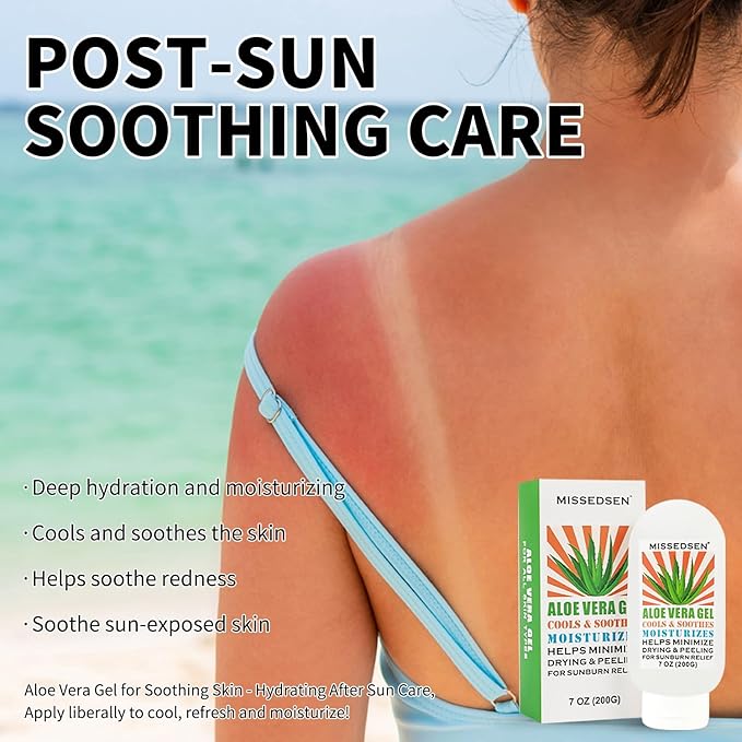 Pure & Organic Aloe Vera Gel for Sunburn Relief, After Sun Lotion for Face & Body Skin Care, Daily Facial Moisturizer & Acne Spot Treatment 7 OZ