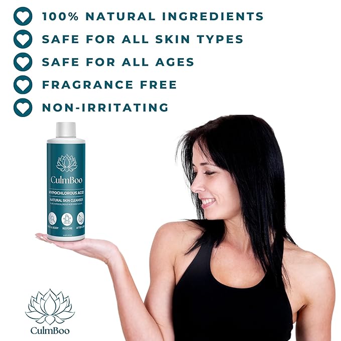 Hypochlorous Acid Spray for Face & Skin - HOCl, Acne Prone Skin, Eczema, Natural Tattoo Aftercare, Piercing Aftercare Spray, Eye Lash Cleanser, Face Mist Toner, Wound Care Cleanser, 16 Fl Oz