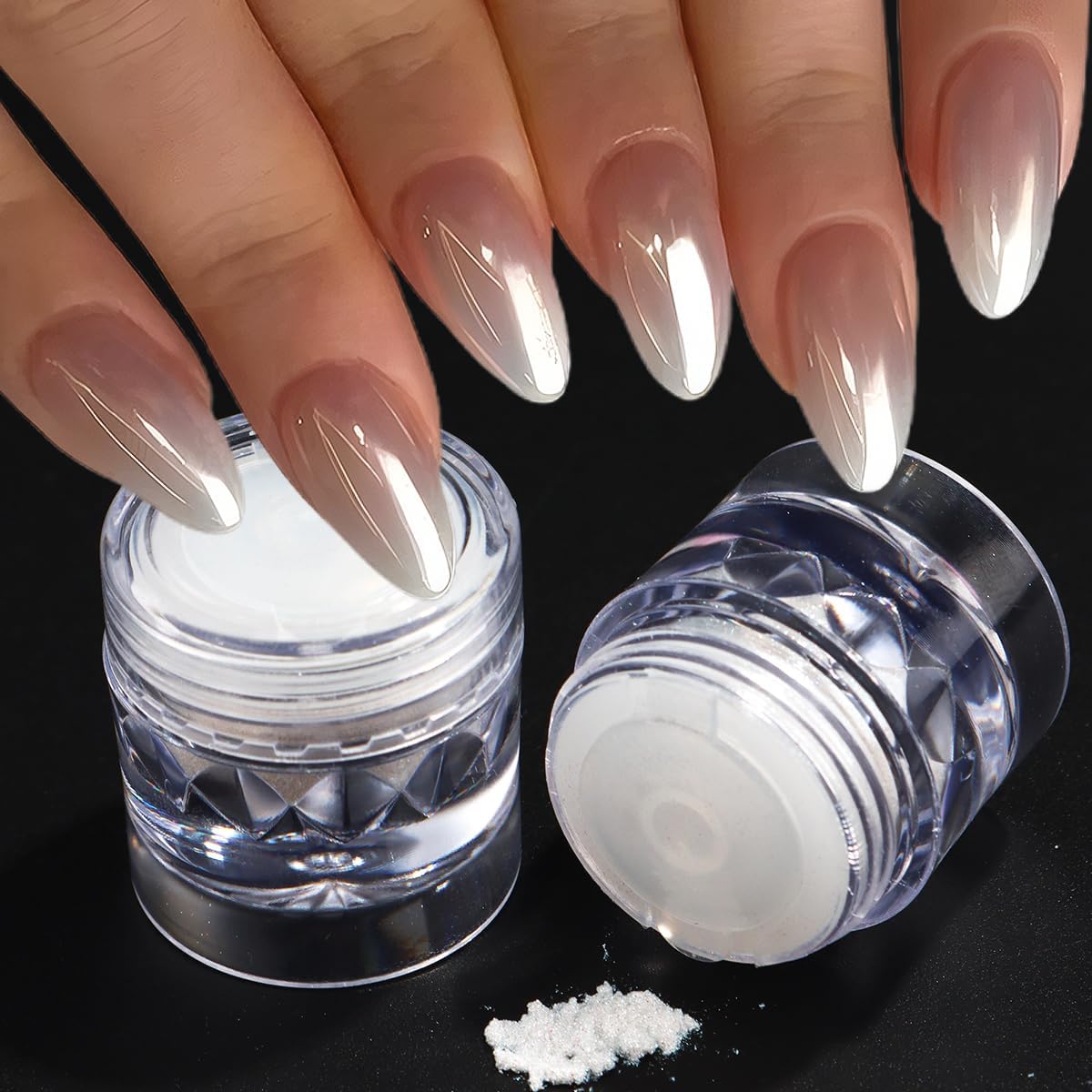 3Pcs Moonlight White Pearl Chrome Nail Powder, Super Glossy Clear Mirror Effect Holographic Pearl Nail Glitter Powder, Neon Ice Aurora Shimmer Sugar Pigment Dust for Nails Art Design