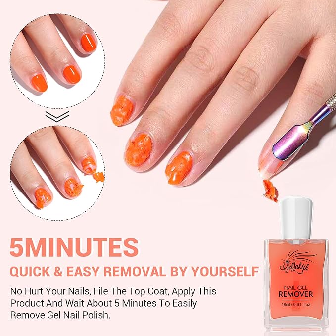 Gel Nail Polish Remover, 2 Pack × 15ml acetone-free Formula Remove Gel Polish for Nails, Quick & Easy Remove in 3-5 Minutes, NO Need Soaking or Foil Wrapping for Nails