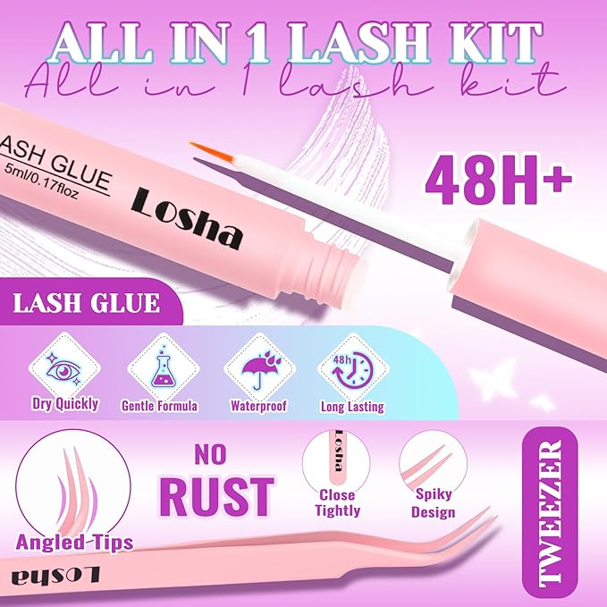 Losha Lashes Spiky Manga Lashes Wet Look Dramatic False Eyelashes 10 Pairs D Curl Cat Eye Lashes Kit with Lash Glue and Lash Tweezers Cosplay Anime Fake Eyelashes (Daring)