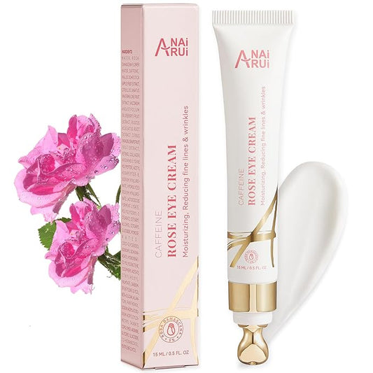 ANAI RUI Rose Caffeine Eye Cream for Dark Circles, Under Eye Serum for Puffiness Bags, Anti-Aging Eye Cream with Retinol, Collagen, Hydrating, Firming, Reduce Wrinkles and Fine Lines Daily 0.5 FL OZ