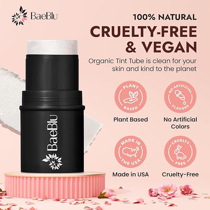 Organic Blush Tube, Prosecco - 100% Natural Vegan Cream Blush Sticks, Multi-Use Bronzer, & Highlighter for Lips, Cheeks & Eyes, Buildable Shimmer, Gluten-Free, Paraben-Free, Made in USA
