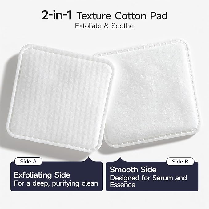 ECOLOOK Triple-Layer Cotton Facial Pads | Textured Exfoliating & Ultra-Soft Cotton Pads for Face | Reinforced Edges,Lint-Free & No Tear | Gentle for All Skin Types | Pair with Toner -1 Pack