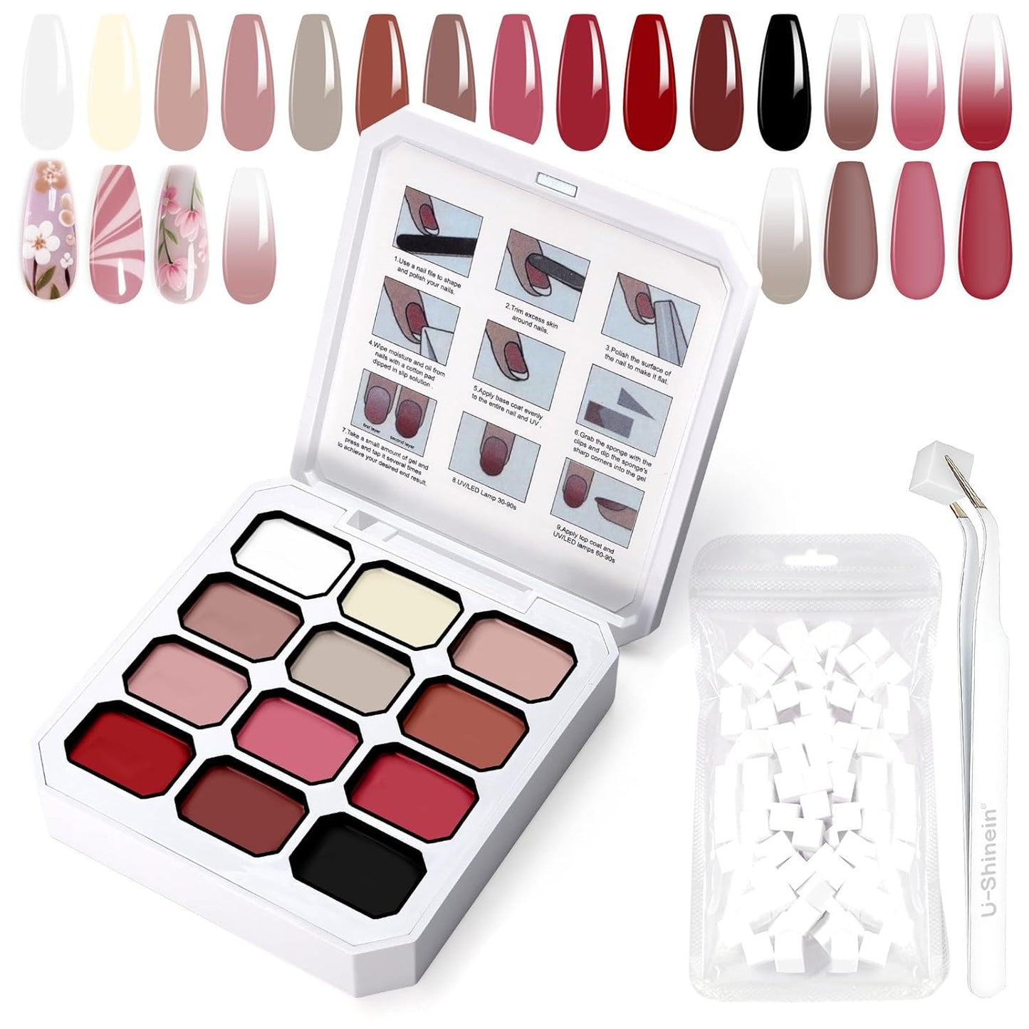 Gradient Painting Gel, 12 Ombre Gel Nail Polish with 100Pcs Nail Sponges &Tweezers for Pigment Pat Nails Aura Nails French Manicure Soak Off UV Long-lasting Set Palette Chiffon Hues
