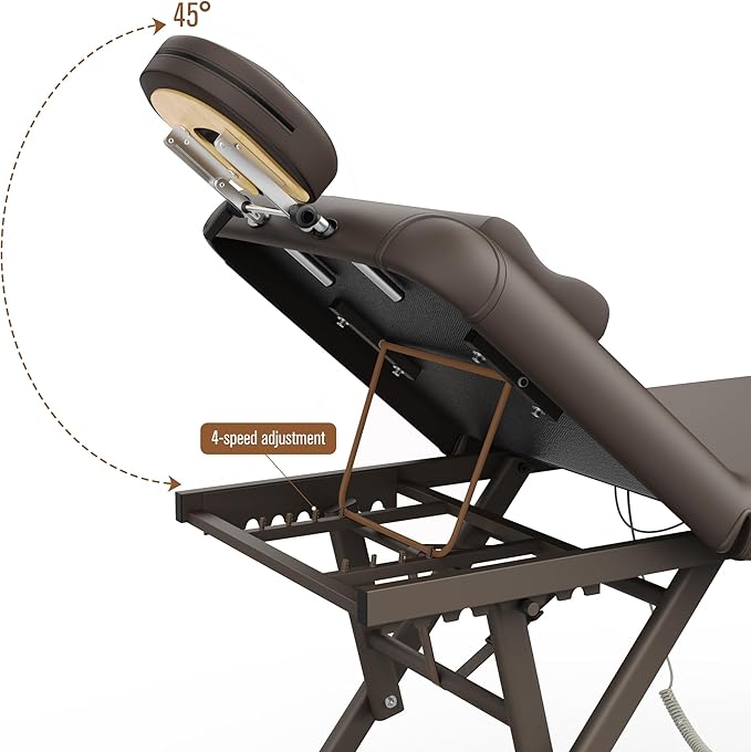 Dolonm Height Adjustable Massage Table with Face Pillow & Headrest for Treatment Table, Physical Therapy Table, Spa Facial Professional Massage Bed - Adjustable Backrest, Electric Leg Lifting, Brown