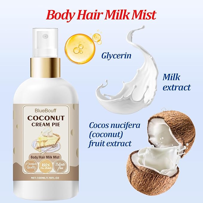 Body Hair Milk Mist, Hydrating And Moisturizing Spray, Long-Lasting Fragrance, Natural Hydrating And Moisturizing Body Mist(Coconut)