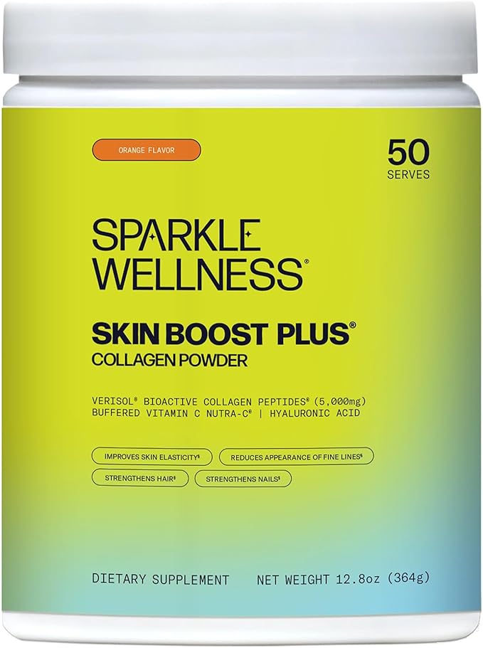 Sparkle Wellness VERISOL Bioactive Hydrolyzed Collagen Peptides | Collagen Powder Supplement with Vitamin C & Hyaluronic Acid for Hair, Skin, and Nail Health | Skin Boost Plus (Orange) [50-Serves]