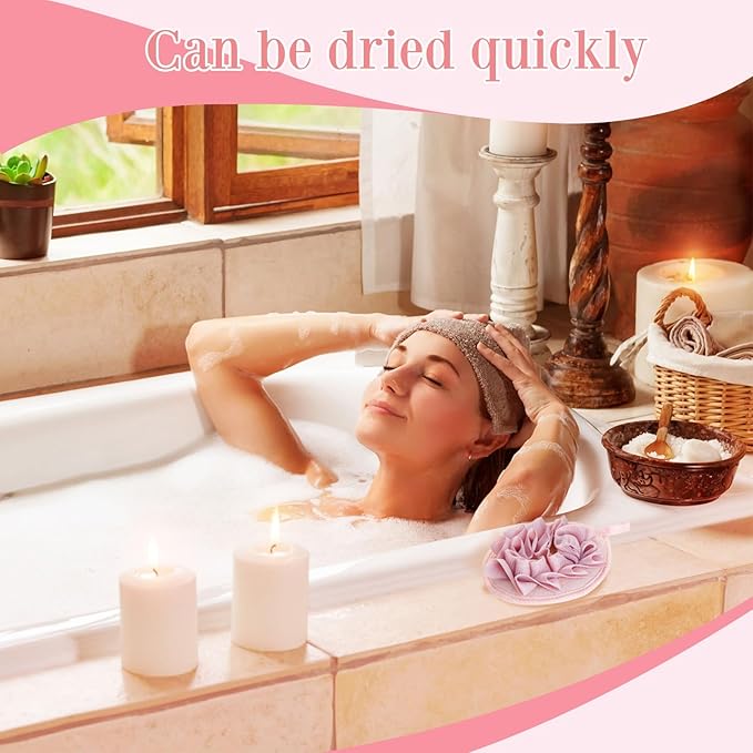 Boao Bath Shower Pouf Sponge Mesh Pouf Shower Ball Exfoliating Body Sponge Pad Scrubber Glove with Flower Bath Ball (3 Pcs,Pink)