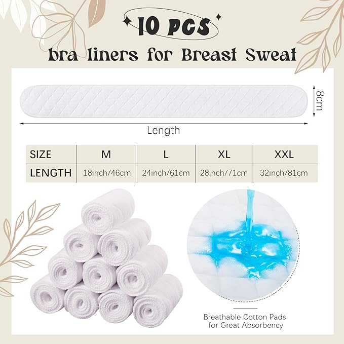 Toulite 10 Pcs Cotton Bra Liners 3 Layer Rectangle Under Bra Pads Sweat Liners for Women Sweating Supplies