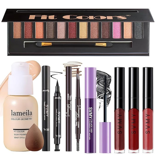 Makeup Gift Set for Teens Girls, Travel Makeup Kit for women, Makeup Full Kit for Beginners & Professionals, Cosmetic Bag Include Matte & Glitter Eyeshadow Palette, Long Lasting Lip Gloss