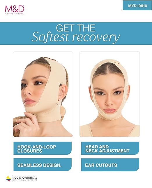 M&D Face Slimming Chin Strap Lipo Compression Garment Mentonera Postquirúrgica Facial Beige M