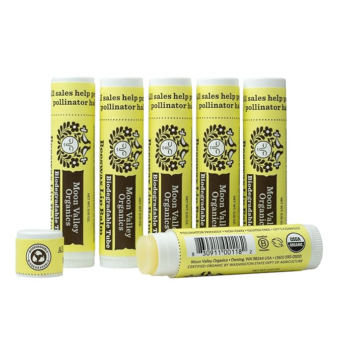 Moon Valley Organics Beeswax Lip Balm for Moisturizing Lips and Cuticles (VELVETY VANILLA, 6-Pack)