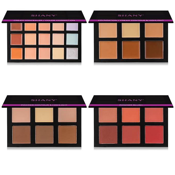 SHANY 4-Layer Contour and Highlight Makeup Kit - Set of Concealer Palette, Color Corrector, Makeup Foundation Palette, Contour Highlight, and Blush Palettes Sets