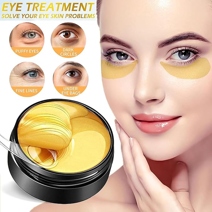 Under Eye Patches, 24K Gold Eye Mask, Eye Patches for Puffy Eyes and Dark Circles Reduce Eye Bags Fine Lines Smooth Wrinkle, Anti-Aging,Hydrating, Eye Skin care Pads with Collagen (60PCS)