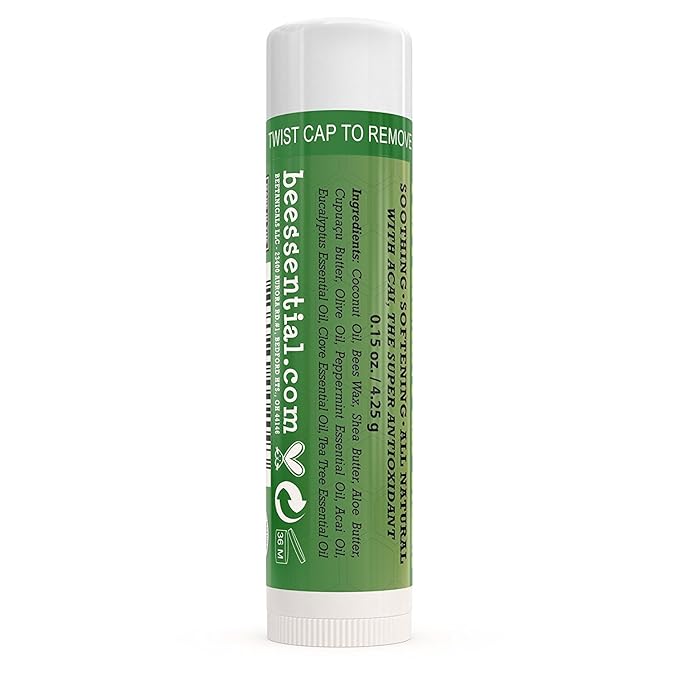 Beessential Natural Bulk Lip Balm, Peppermint, 18 Pack | For Men, Women, and Children. Great for Gifts, Showers, & More