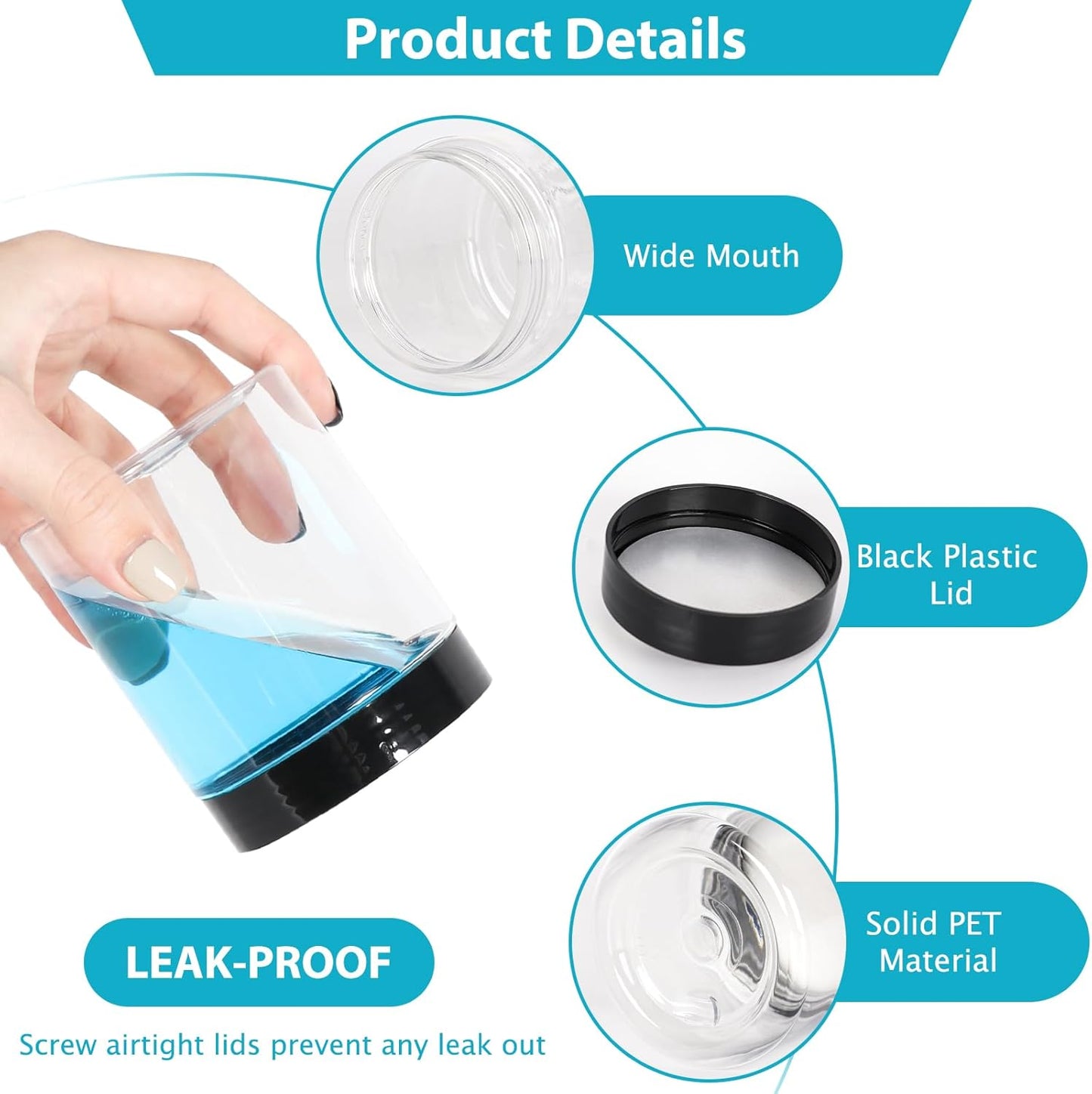 8 oz Clear Plastic Round Jars with Black Lids, 40pcs 8oz 250ml Leak-Proof Wide-Mouth Cosmetic Storage Containers for Slime, Kitchen Use, Beauty Products, Cream, Scrubs, Bath Salt and More