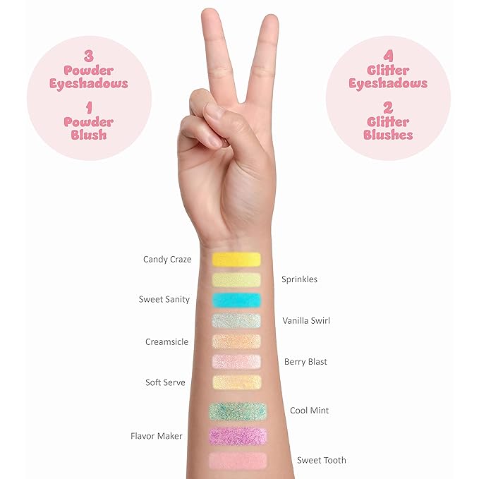 Expressions Cool Glisten & Glitter Makeup Palette 10 Color Eyeshadow Palette & Blush Makeup Novelty Beauty Set, Fold Out Compact with Mirror, Cute Makeup Kit Gifts - Washable, Non-Toxic